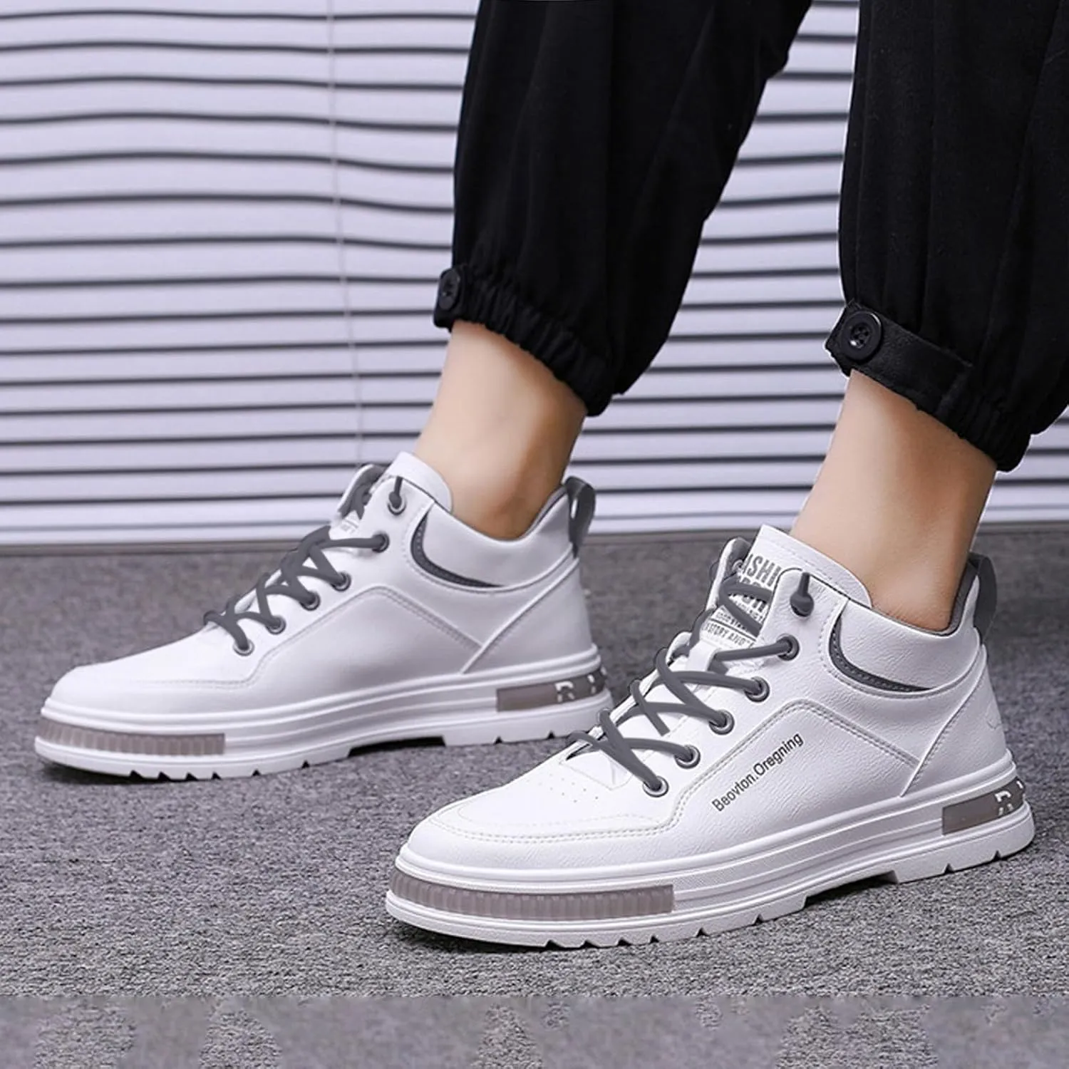 Men's Solid Color Casual Flat Leather Shoes Fashion Lace Up Loafers Sneaker Crease Shield Men Shoes