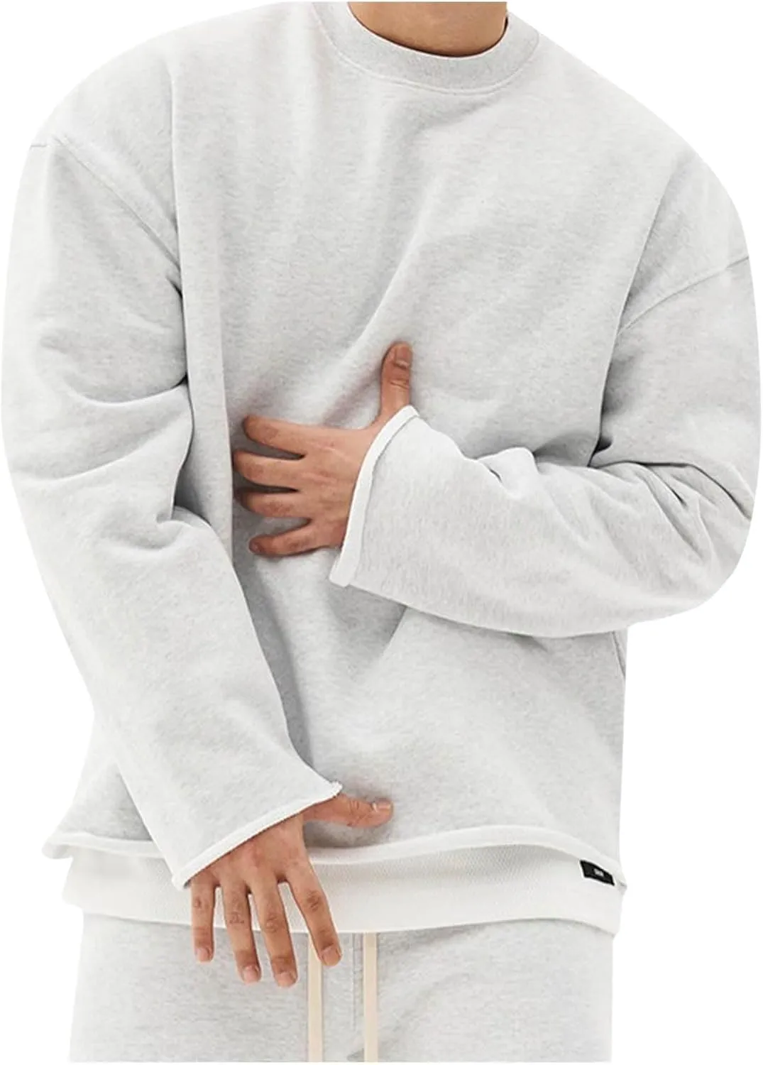 Mens Solid Color Crewneck Long Sleeve T-Shirt Oversized Casual Pullover Top Loose Fit Comfy Shirts Y2k Streetwear