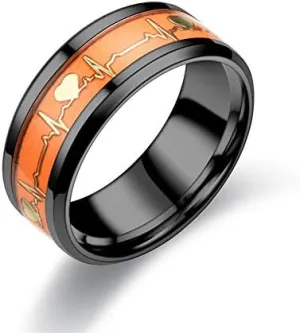 Men's Women's Stainless Steel Dark Luminous Glowing Silver/Black Band 8mm Width Engagement Promise Wedding Ring Glow in The Dark 7-12#