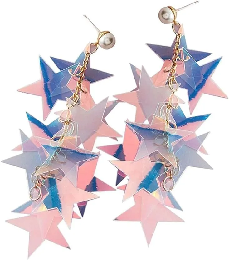 Mermaid Pearl Iridescence Star Sequin Drop Earrings - Dazzling Summer Jewelry