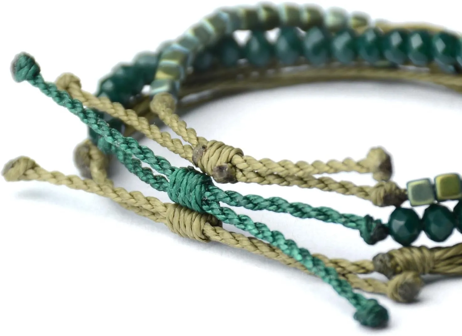 Mezcla Vida 3 Pcs Handmade Women's Stackable Bracelet Set, Adjustable Rope Bracelets Bracelets with Hematite and Glass Beads