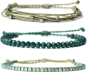 Mezcla Vida 3 Pcs Handmade Women's Stackable Bracelet Set, Adjustable Rope Bracelets Bracelets with Hematite and Glass Beads