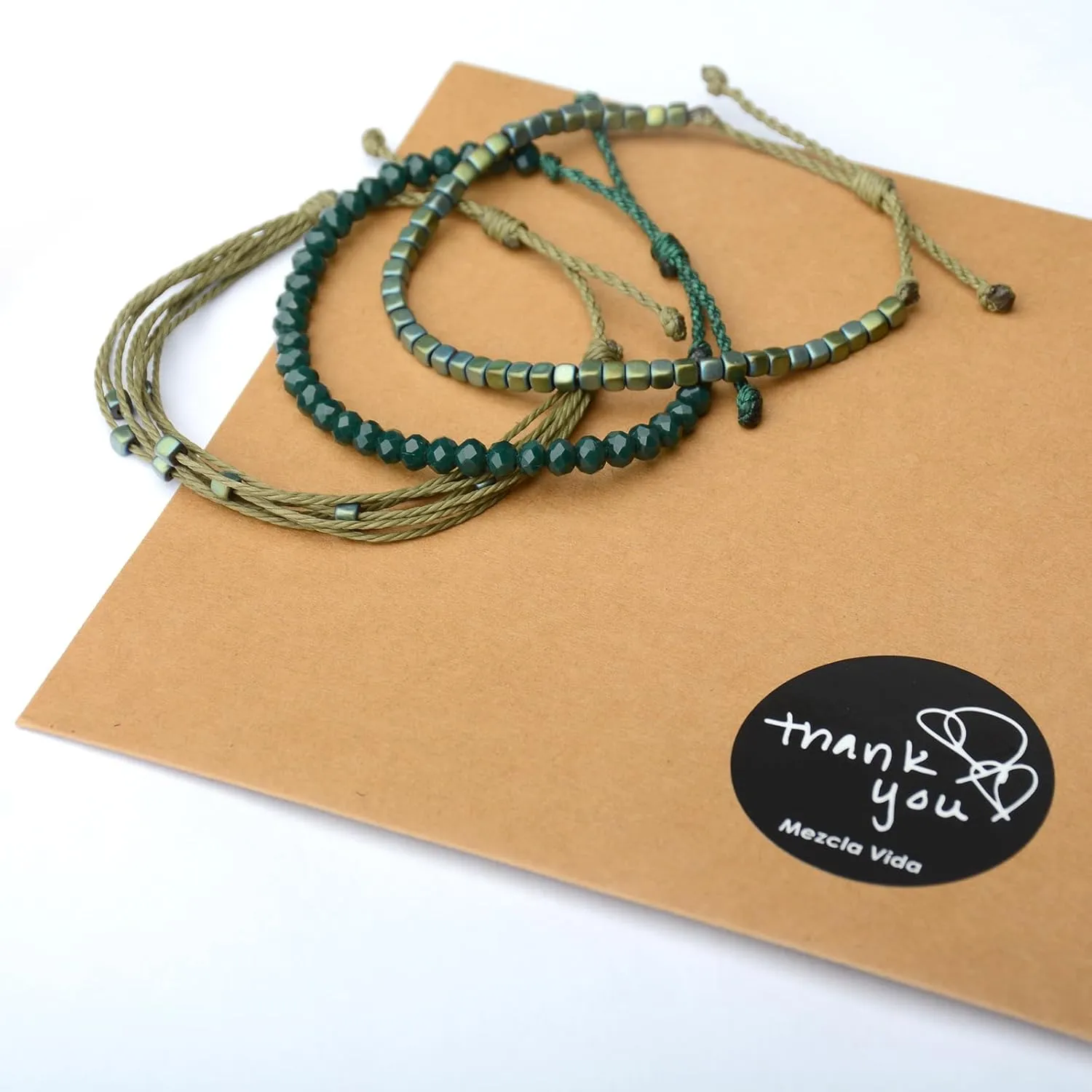 Mezcla Vida 3 Pcs Handmade Women's Stackable Bracelet Set, Adjustable Rope Bracelets Bracelets with Hematite and Glass Beads