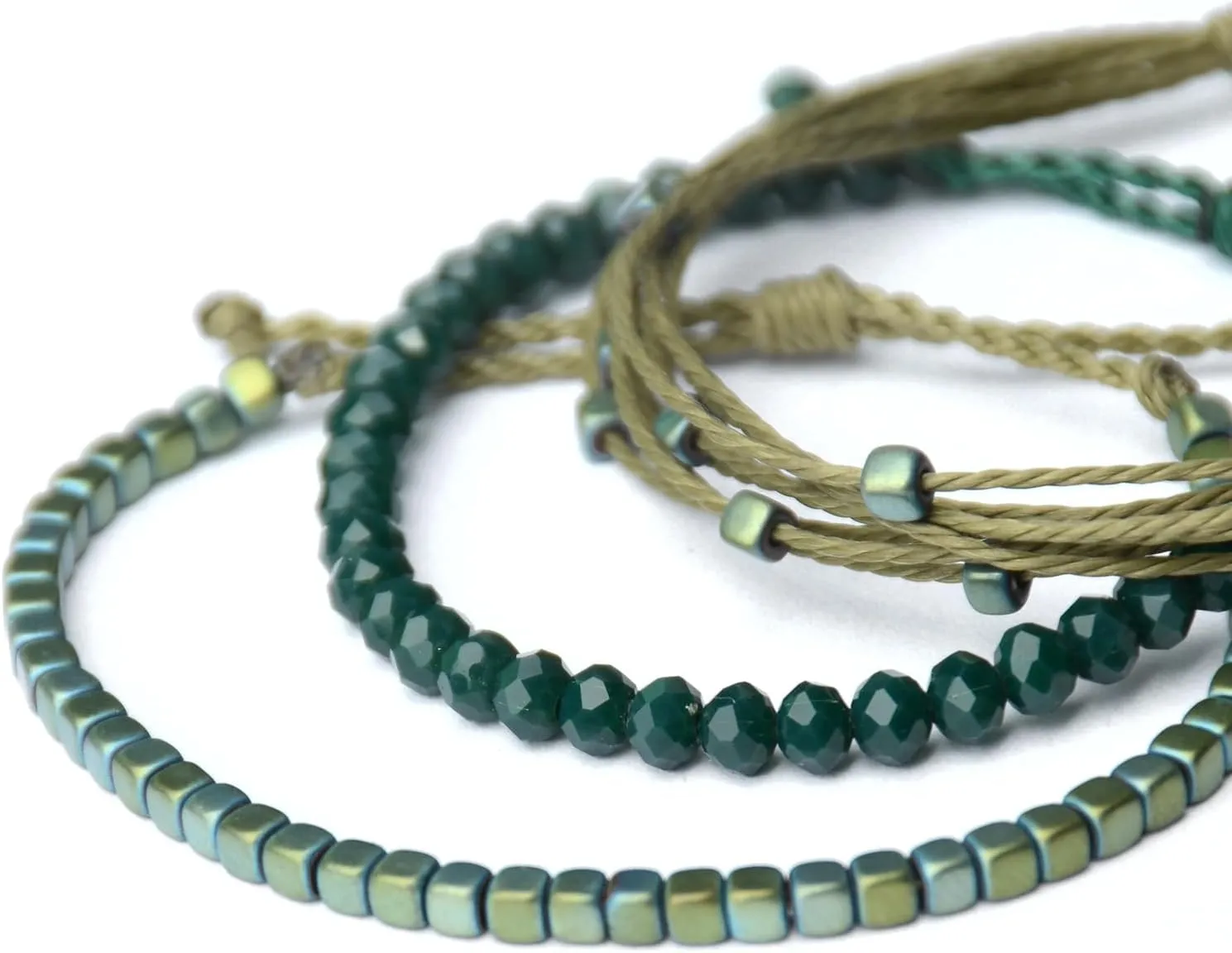Mezcla Vida 3 Pcs Handmade Women's Stackable Bracelet Set, Adjustable Rope Bracelets Bracelets with Hematite and Glass Beads