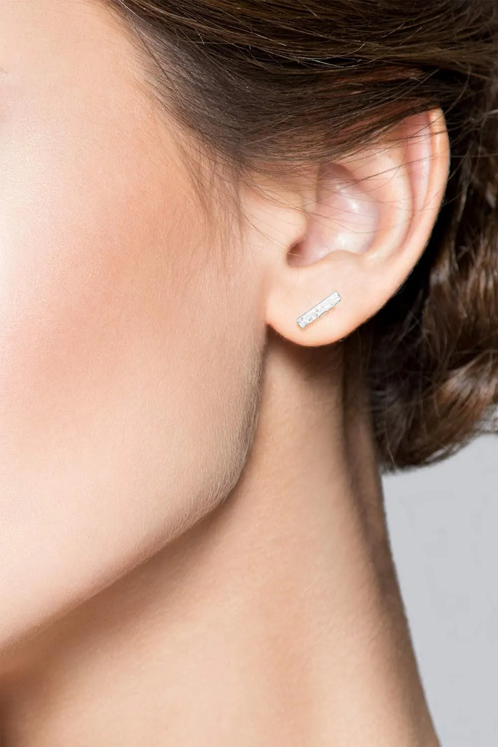 Miabella 925 Sterling Silver or 18K Gold Plated Hammered Minimalist Flat Bar Dainty Stud Earrings for Women Made in Italy