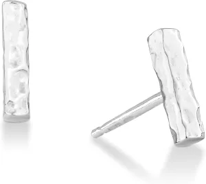 Miabella 925 Sterling Silver or 18K Gold Plated Hammered Minimalist Flat Bar Dainty Stud Earrings for Women Made in Italy
