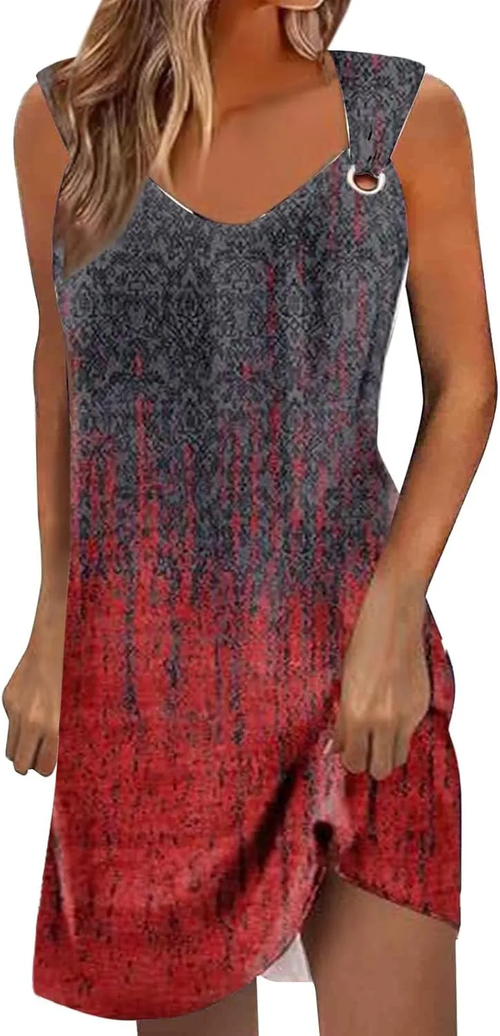 Midi Boho Dresses for Women Ring Straps Sleeveless Summer Casual Dress Sexy Elegant Beach Dress Flowy Mini Tank Dress