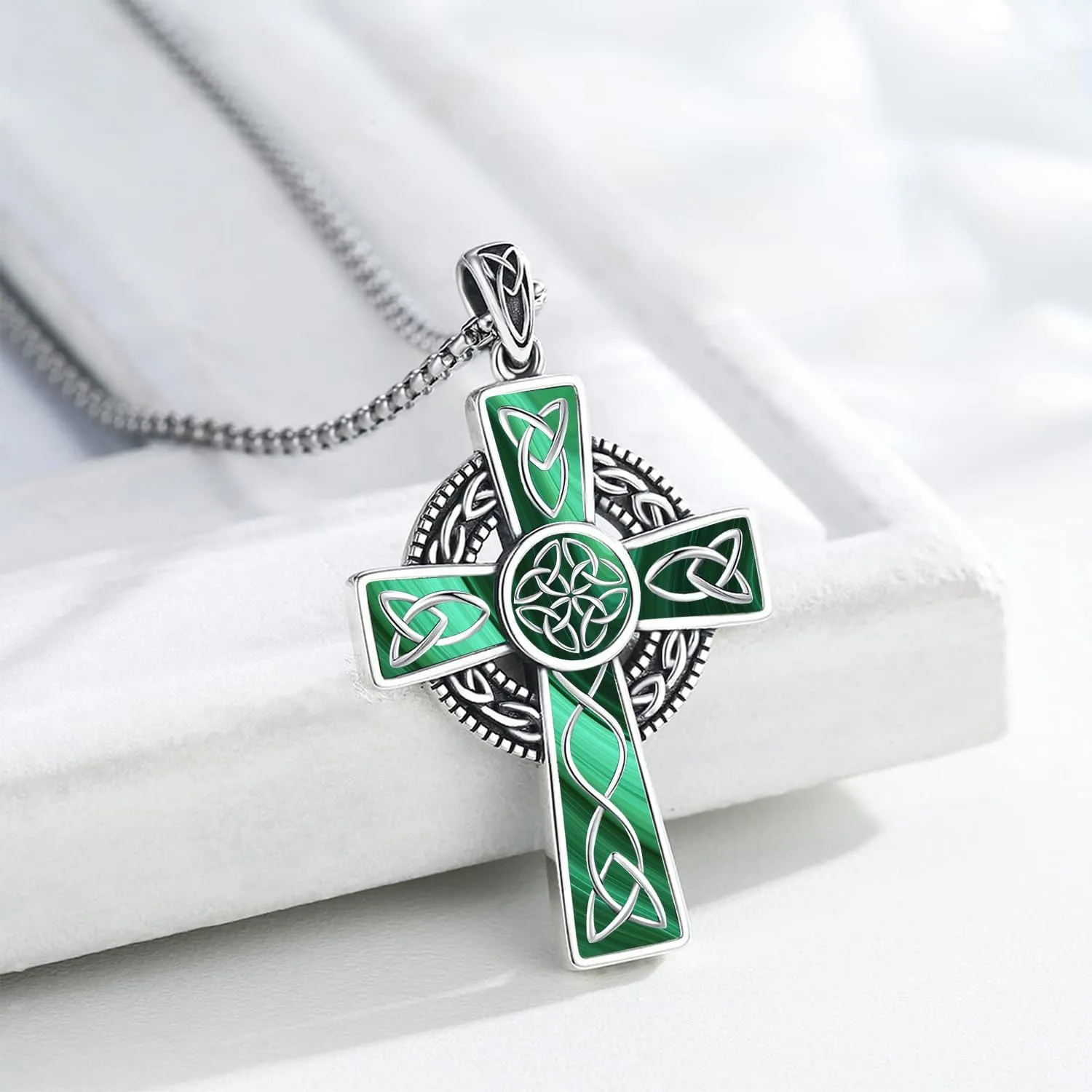 Midir&Etain Celtic Cross Necklace 925 Sterling Silver Cross Pendant Necklace Celtic Viking Irish Jewelry Religious Protective Gift for Men Women
