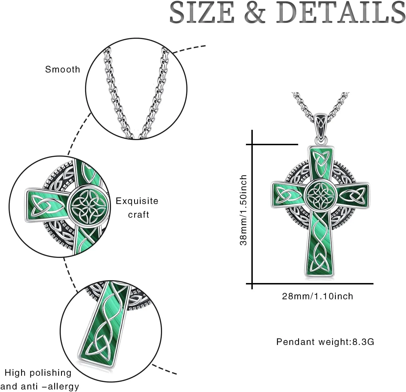 Midir&Etain Celtic Cross Necklace 925 Sterling Silver Cross Pendant Necklace Celtic Viking Irish Jewelry Religious Protective Gift for Men Women