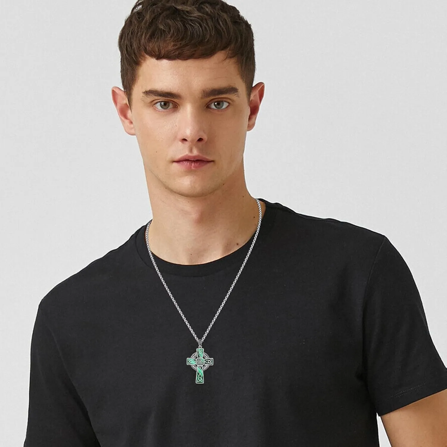 Midir&Etain Celtic Cross Necklace 925 Sterling Silver Cross Pendant Necklace Celtic Viking Irish Jewelry Religious Protective Gift for Men Women