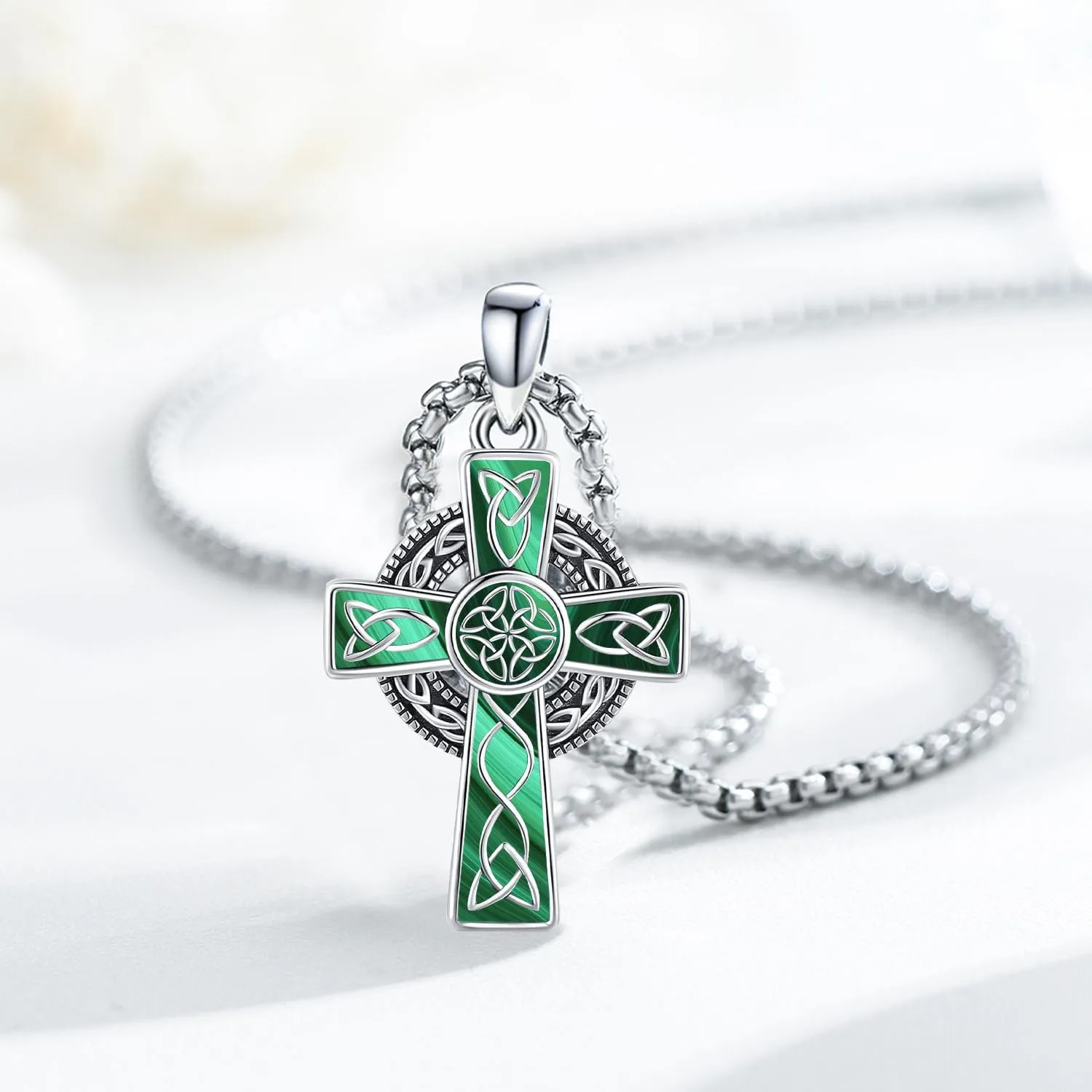 Midir&Etain Celtic Cross Necklace 925 Sterling Silver Cross Pendant Necklace Celtic Viking Irish Jewelry Religious Protective Gift for Men Women