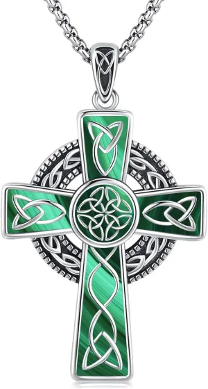 Midir&Etain Celtic Cross Necklace 925 Sterling Silver Cross Pendant Necklace Celtic Viking Irish Jewelry Religious Protective Gift for Men Women