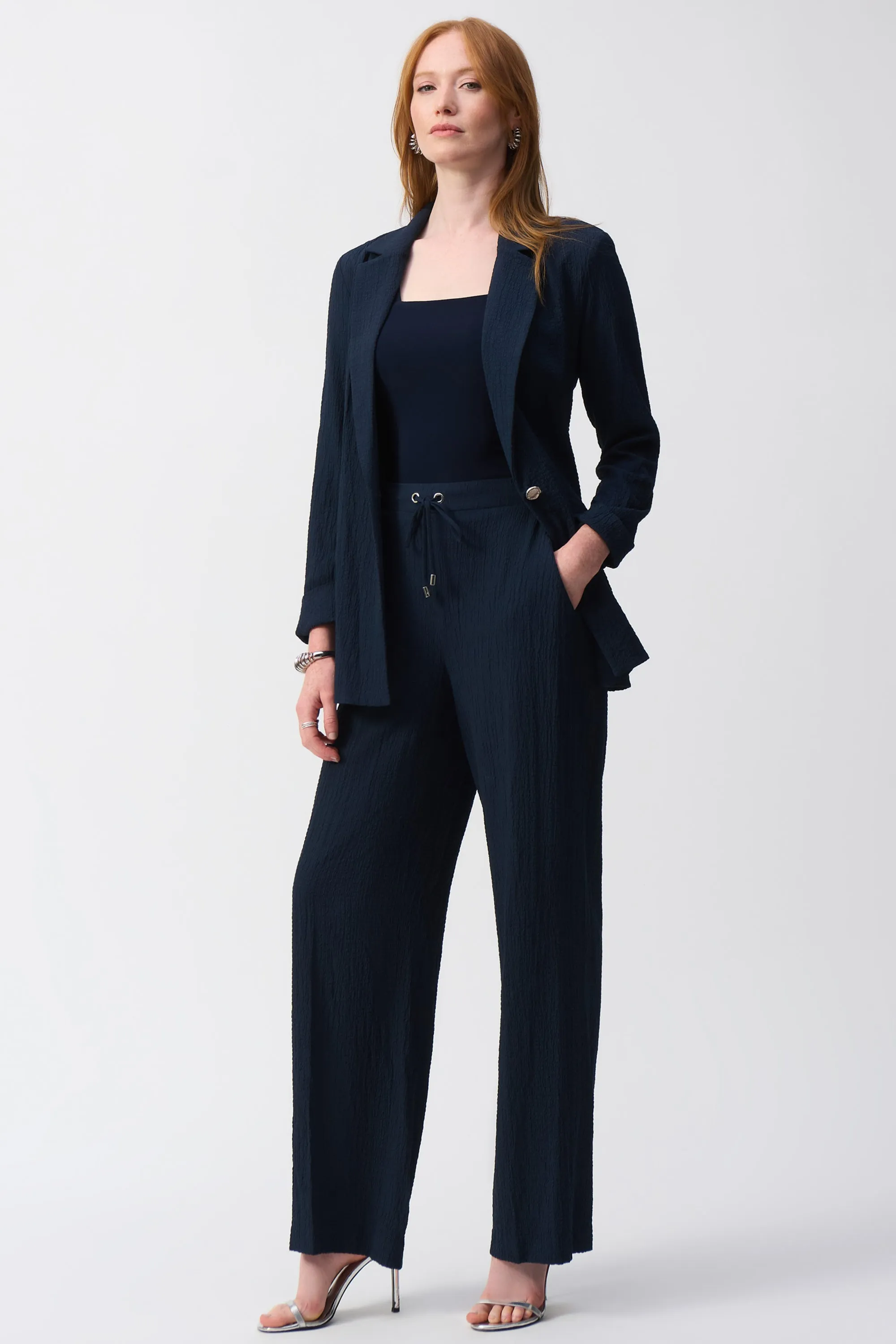 MIDNIGHT BLUE SEERSUCKER WIDE LEG PANT