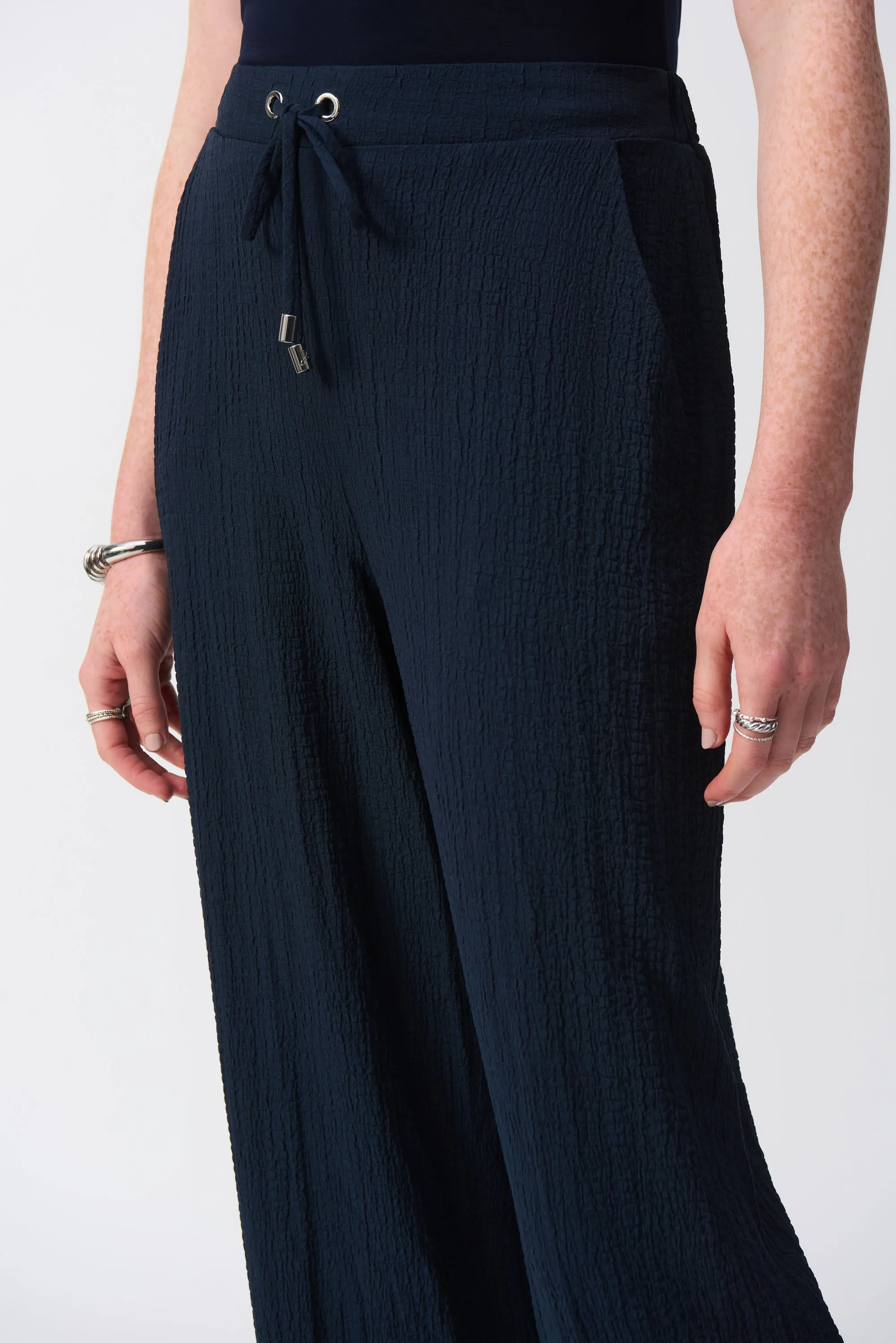 MIDNIGHT BLUE SEERSUCKER WIDE LEG PANT