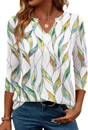 MIHOLL Womens Tops 3/4 Sleeve Spring Summer Shirts V Neck Basic Casual Loose Tunic Blouses