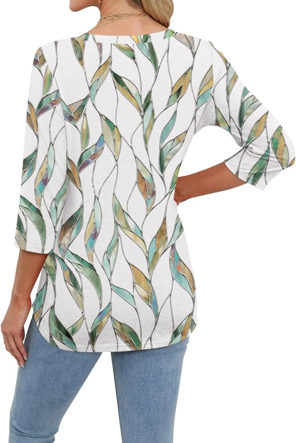 MIHOLL Womens Tops 3/4 Sleeve Spring Summer Shirts V Neck Basic Casual Loose Tunic Blouses