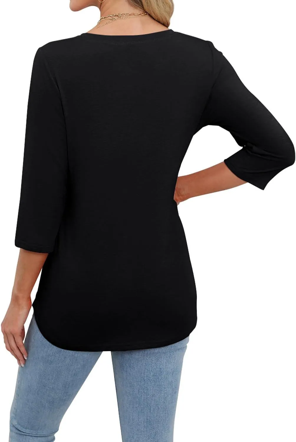 MIHOLL Womens Tops 3/4 Sleeve Spring Summer Shirts V Neck Basic Casual Loose Tunic Blouses