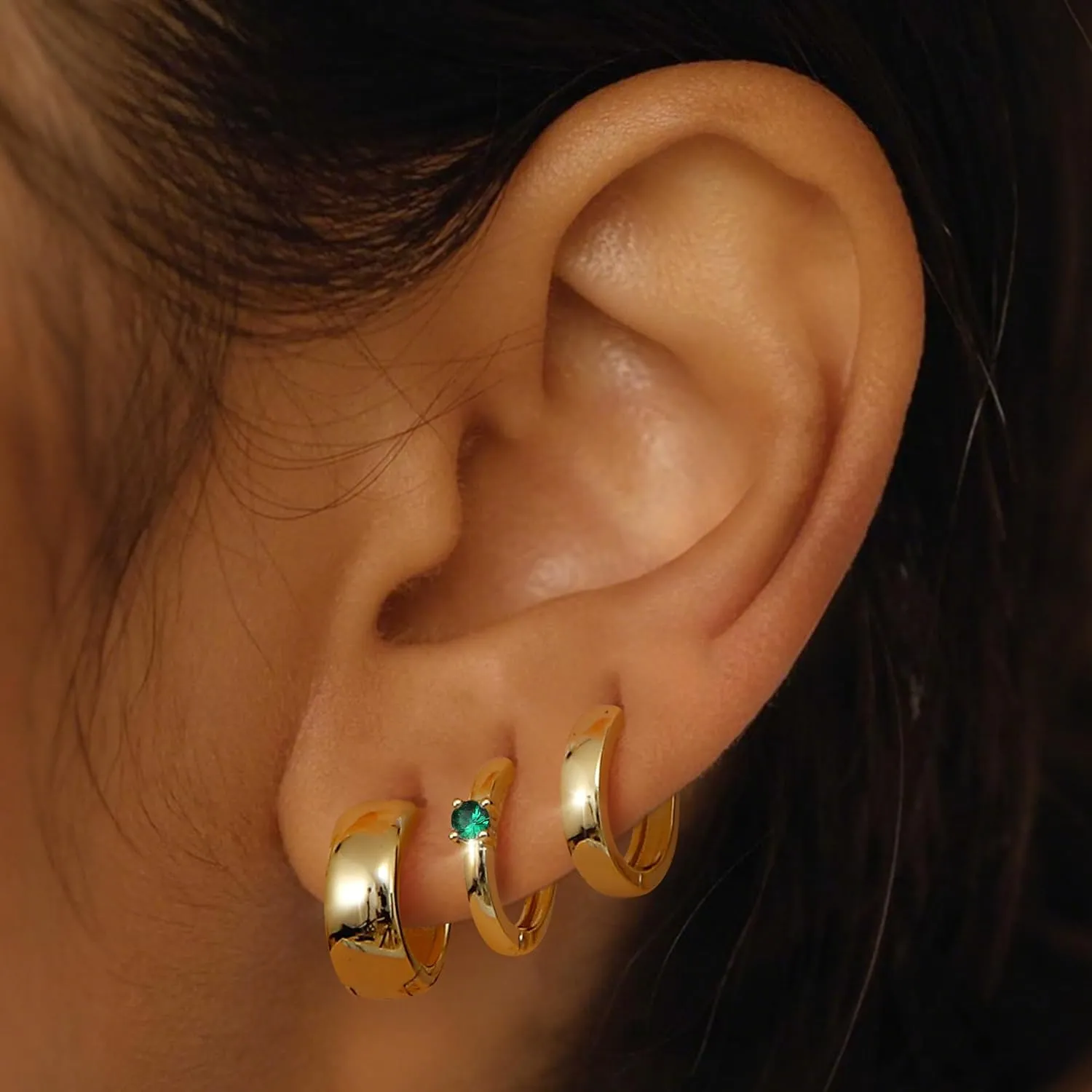 MILACOLATO Gold Hoop Earrings Set for Women 14K Gold Filled Sterling Silver Posts Small Chunky Hoop Earrings Hypoallergenic Trendy Gold Huggie Earrings Stacks 3Pairs