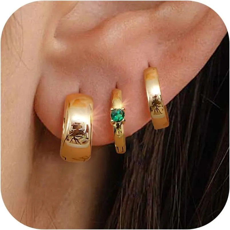 MILACOLATO Gold Hoop Earrings Set for Women 14K Gold Filled Sterling Silver Posts Small Chunky Hoop Earrings Hypoallergenic Trendy Gold Huggie Earrings Stacks 3Pairs