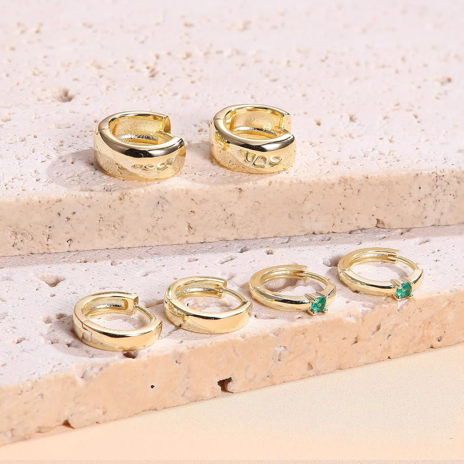 MILACOLATO Gold Hoop Earrings Set for Women 14K Gold Filled Sterling Silver Posts Small Chunky Hoop Earrings Hypoallergenic Trendy Gold Huggie Earrings Stacks 3Pairs