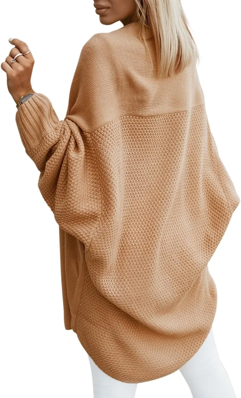 Miladusa Oversized Cardigans for Women Fall 2024 Trendy Open Front Batwing Sleeve Long Cardigan Sweaters