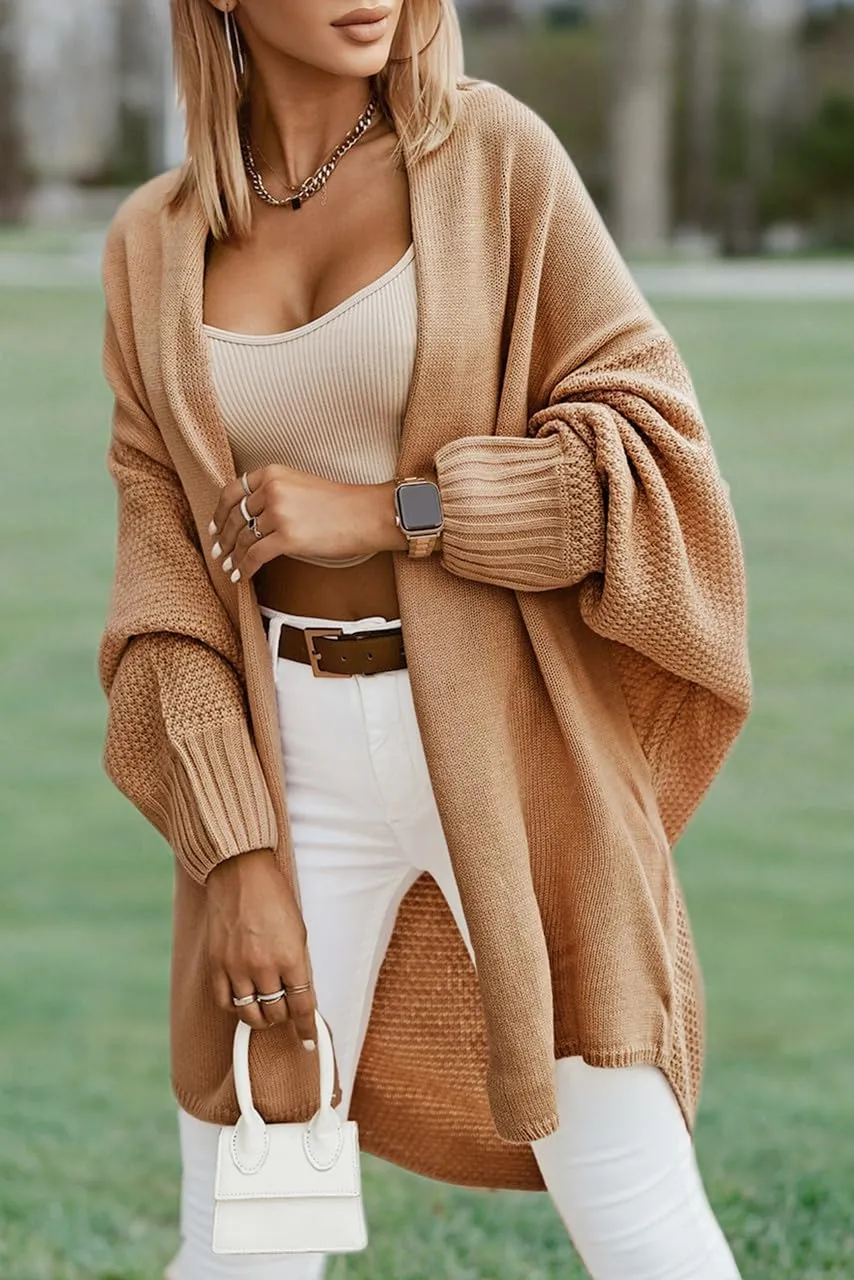 Miladusa Oversized Cardigans for Women Fall 2024 Trendy Open Front Batwing Sleeve Long Cardigan Sweaters