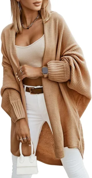 Miladusa Oversized Cardigans for Women Fall 2024 Trendy Open Front Batwing Sleeve Long Cardigan Sweaters