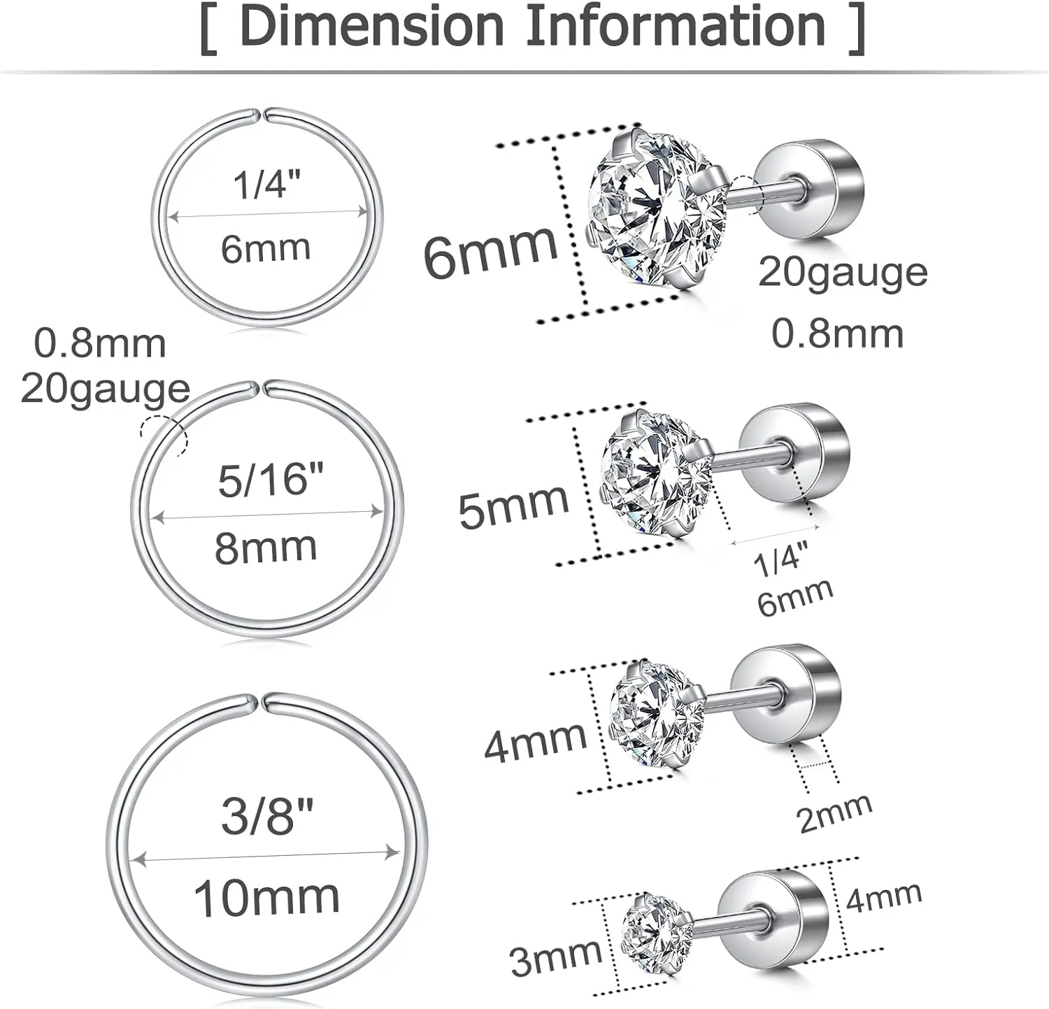 MODRSA Gold Cartilage Earring Silver Cartilage Piercing Jewelry 16g Helix Piercing Jewelry Cartilage Hoop Earring Helix Earrings Silver Cartilage Earring Stud 16 Gauge Cartilage Earrings for Women