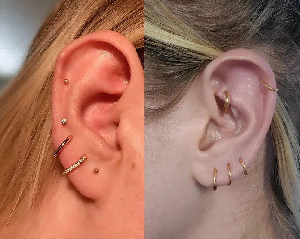 MODRSA Gold Cartilage Earring Silver Cartilage Piercing Jewelry 16g Helix Piercing Jewelry Cartilage Hoop Earring Helix Earrings Silver Cartilage Earring Stud 16 Gauge Cartilage Earrings for Women