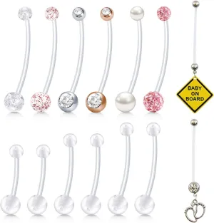 MODRSA Pregnancy Belly Button Rings Long Bar 38mm Sport Maternity Flexible Bioplast Clear Navel Belly Rings Piercing Retainer for Pregnant Women Mix Style