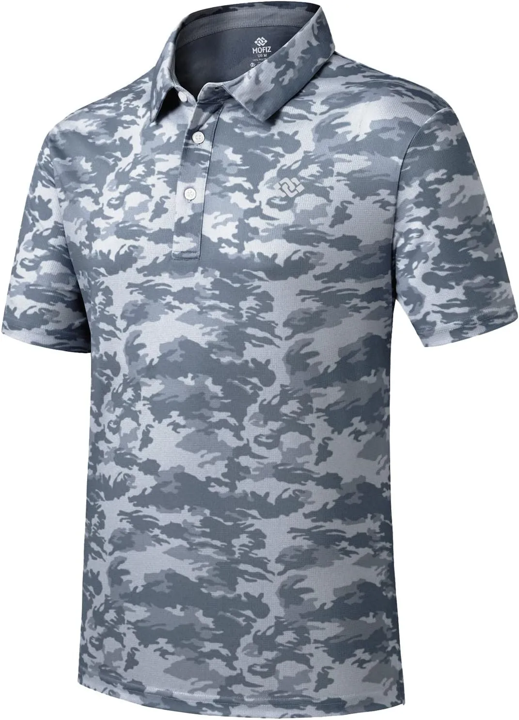 MoFiz Men's Camo Polo Golf Shirt Hiking Dry Fit Short Sleeve T-Shirts Pique Collared Polo Jersey