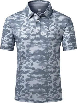 MoFiz Men's Camo Polo Golf Shirt Hiking Dry Fit Short Sleeve T-Shirts Pique Collared Polo Jersey