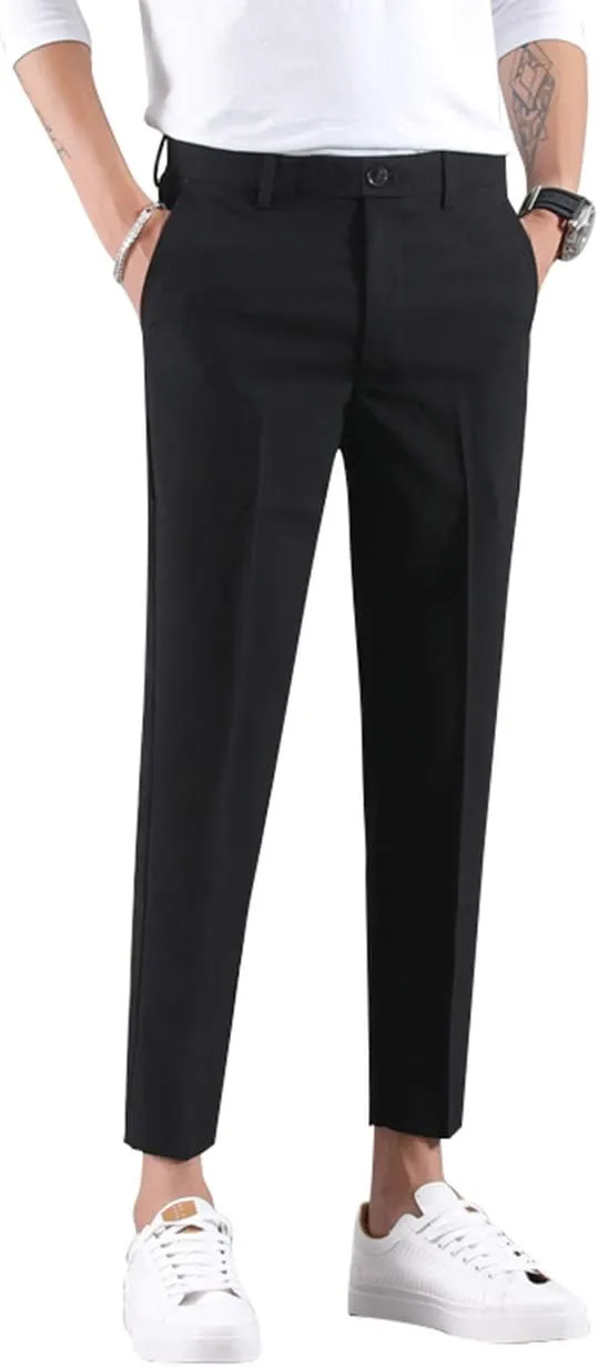 MOGU Ankle-Length Dress Pants for Men Slim Fit Cropped Trousers