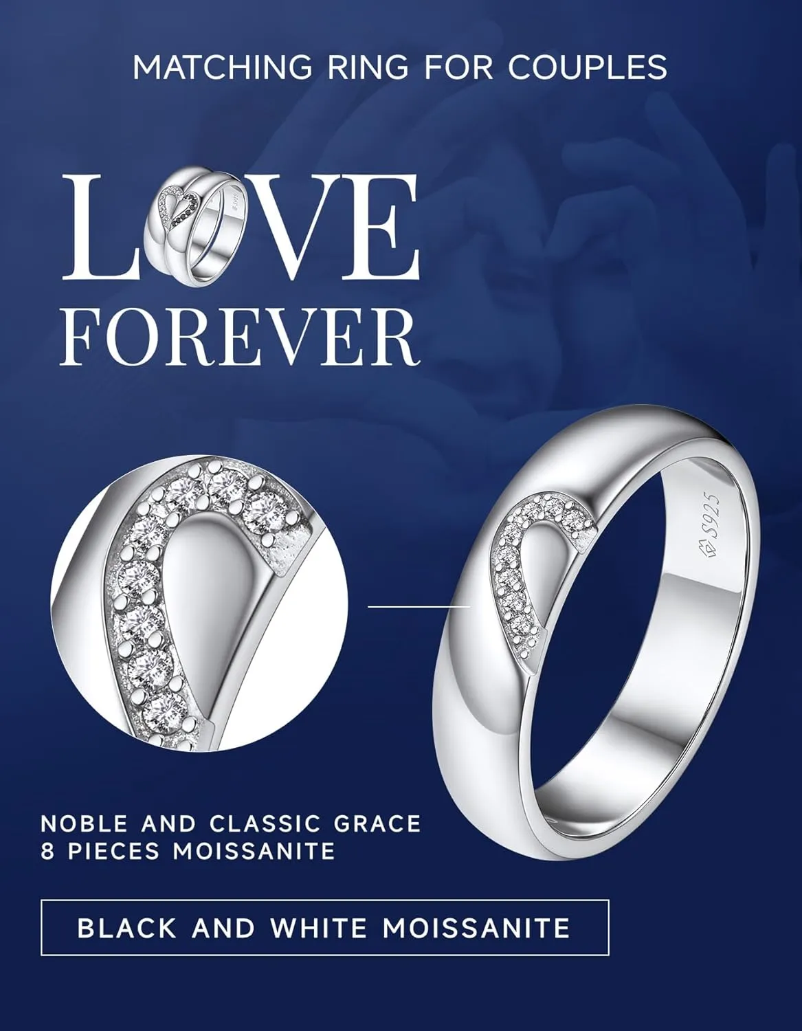 MomentWish Wedding Ring for Men, Moissanite Engagement Ring for Him, 925 Sterling Silver Ring for Women or Men, Anniversary Ring Valentine's Day Gift for Men