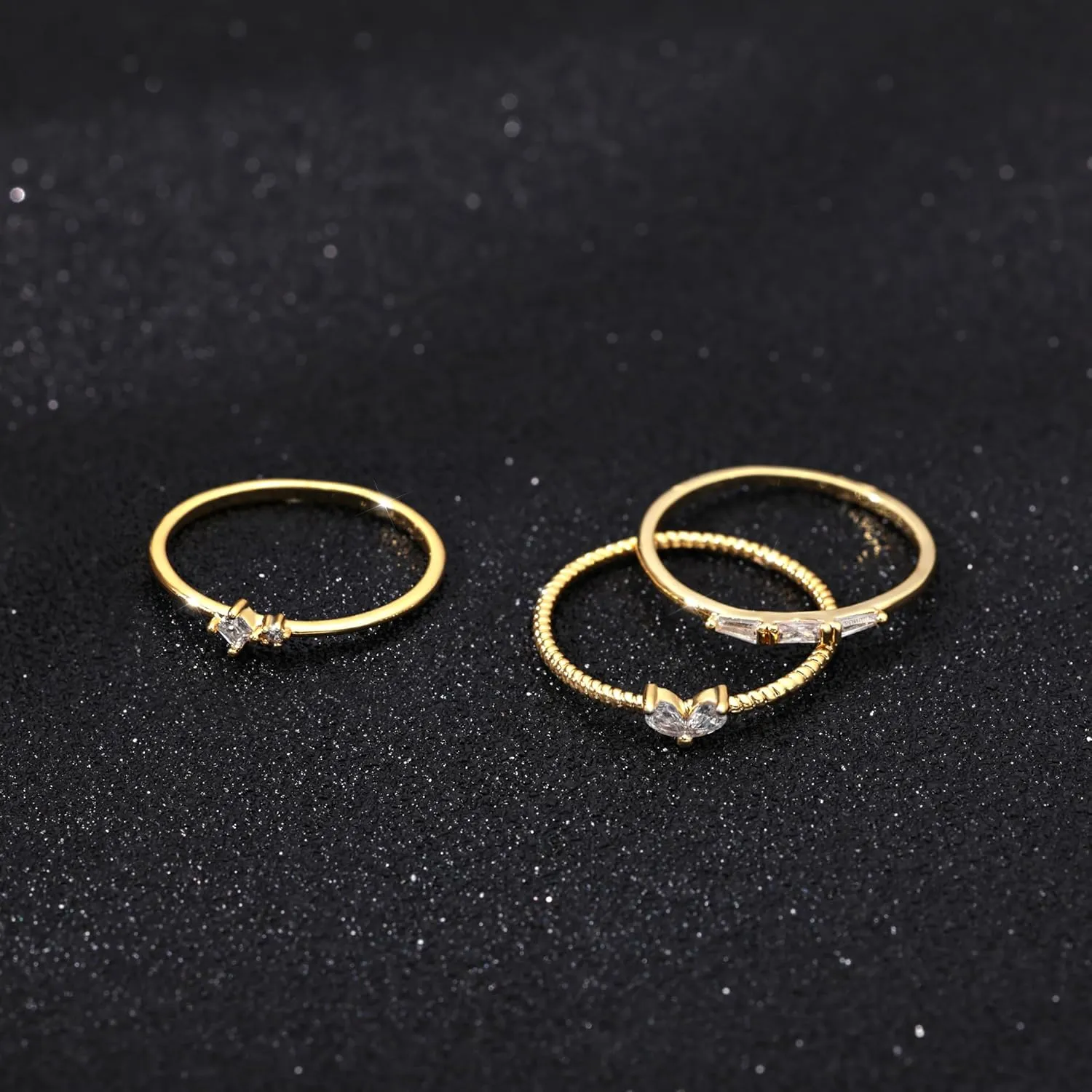 Moodear Non Tarnish 3PCS Thumb Rings Set - Dainty Thin 14K Gold Plated Stackable Cubic Zirconia Ring Sets for Women Trendy Jewelry Size 5-10