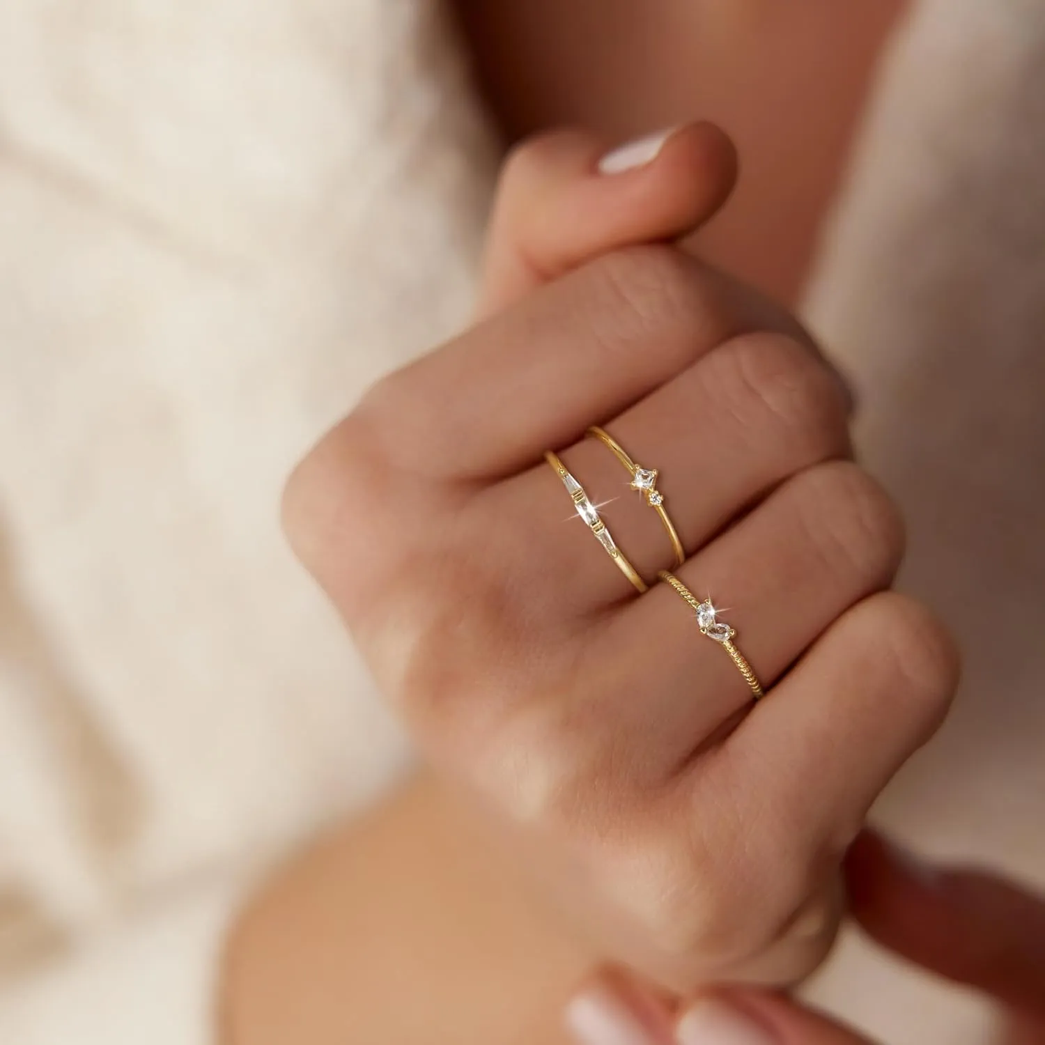 Moodear Non Tarnish 3PCS Thumb Rings Set - Dainty Thin 14K Gold Plated Stackable Cubic Zirconia Ring Sets for Women Trendy Jewelry Size 5-10