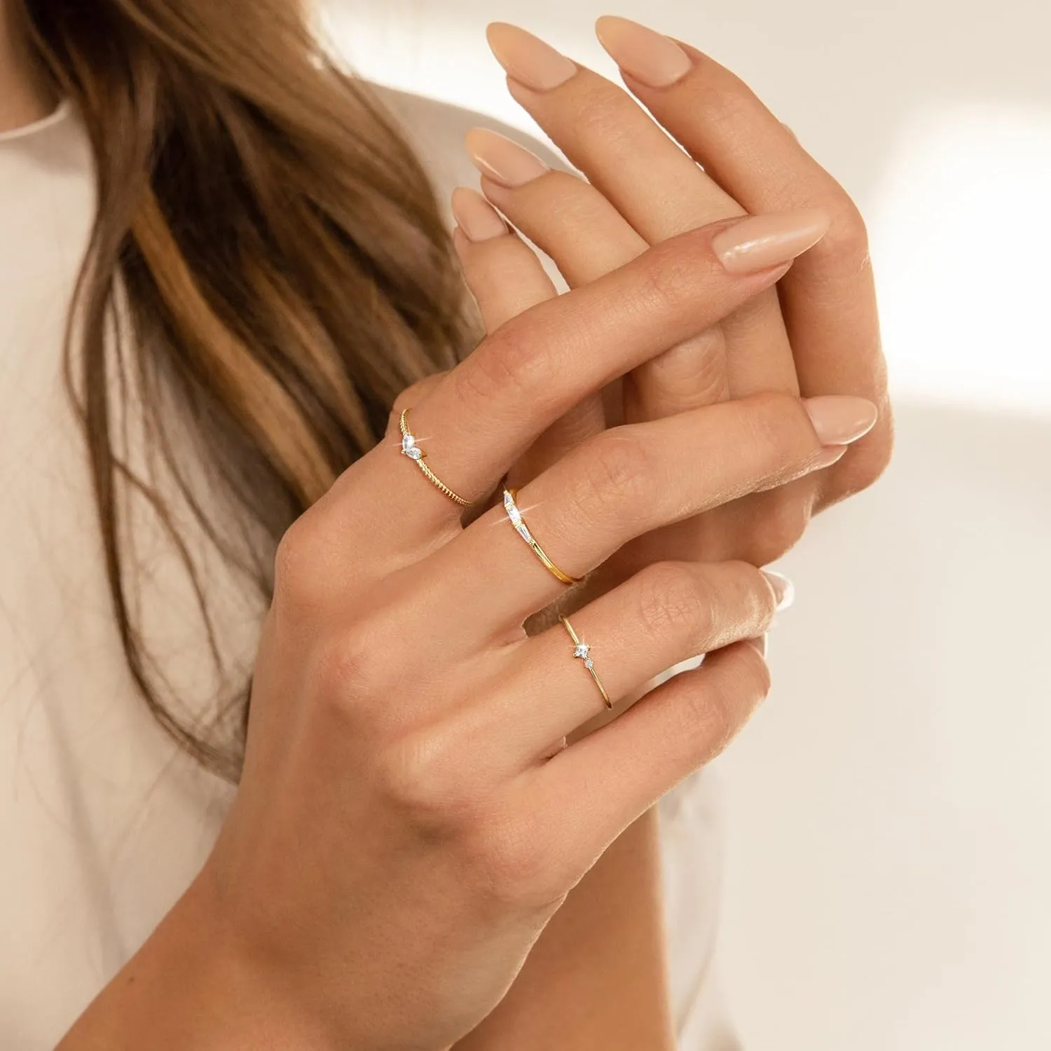 Moodear Non Tarnish 3PCS Thumb Rings Set - Dainty Thin 14K Gold Plated Stackable Cubic Zirconia Ring Sets for Women Trendy Jewelry Size 5-10