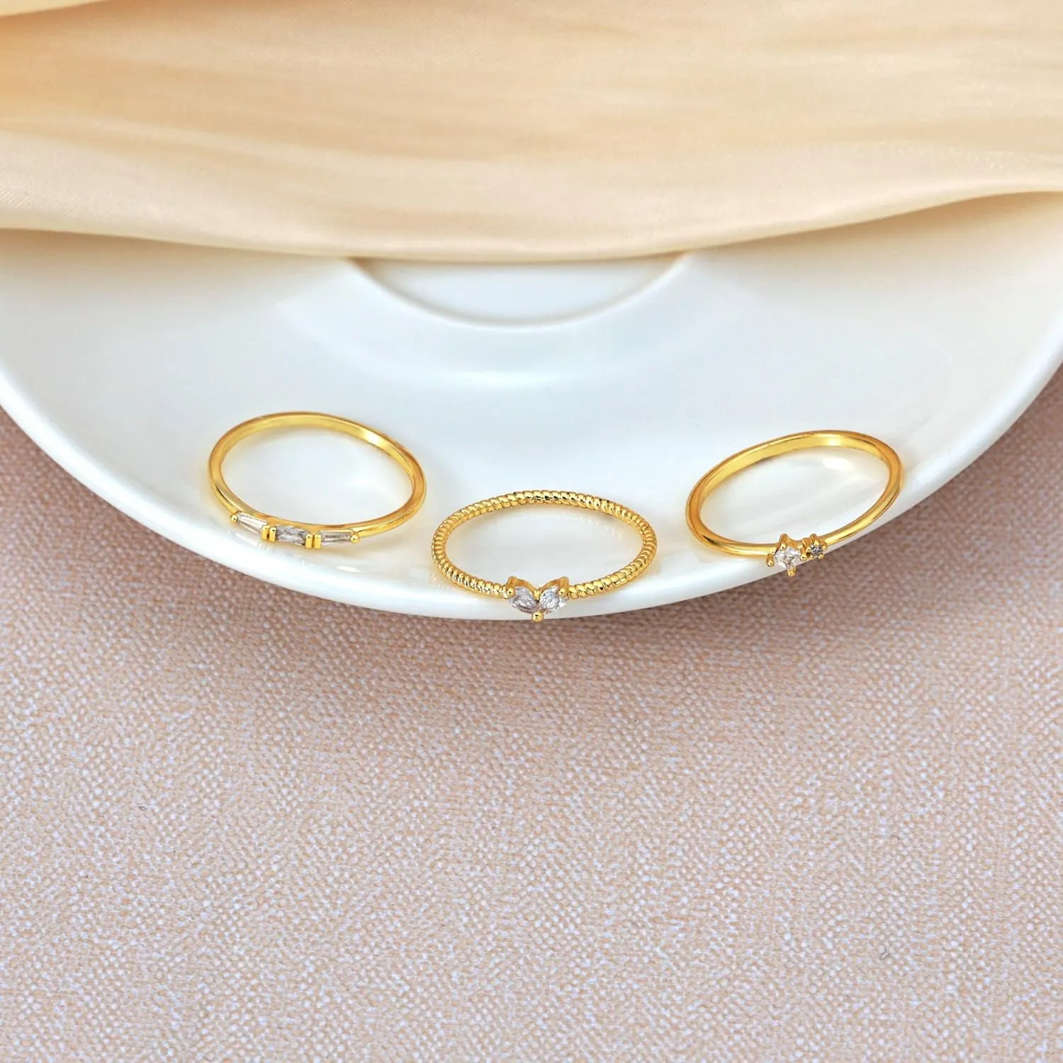 Moodear Non Tarnish 3PCS Thumb Rings Set - Dainty Thin 14K Gold Plated Stackable Cubic Zirconia Ring Sets for Women Trendy Jewelry Size 5-10