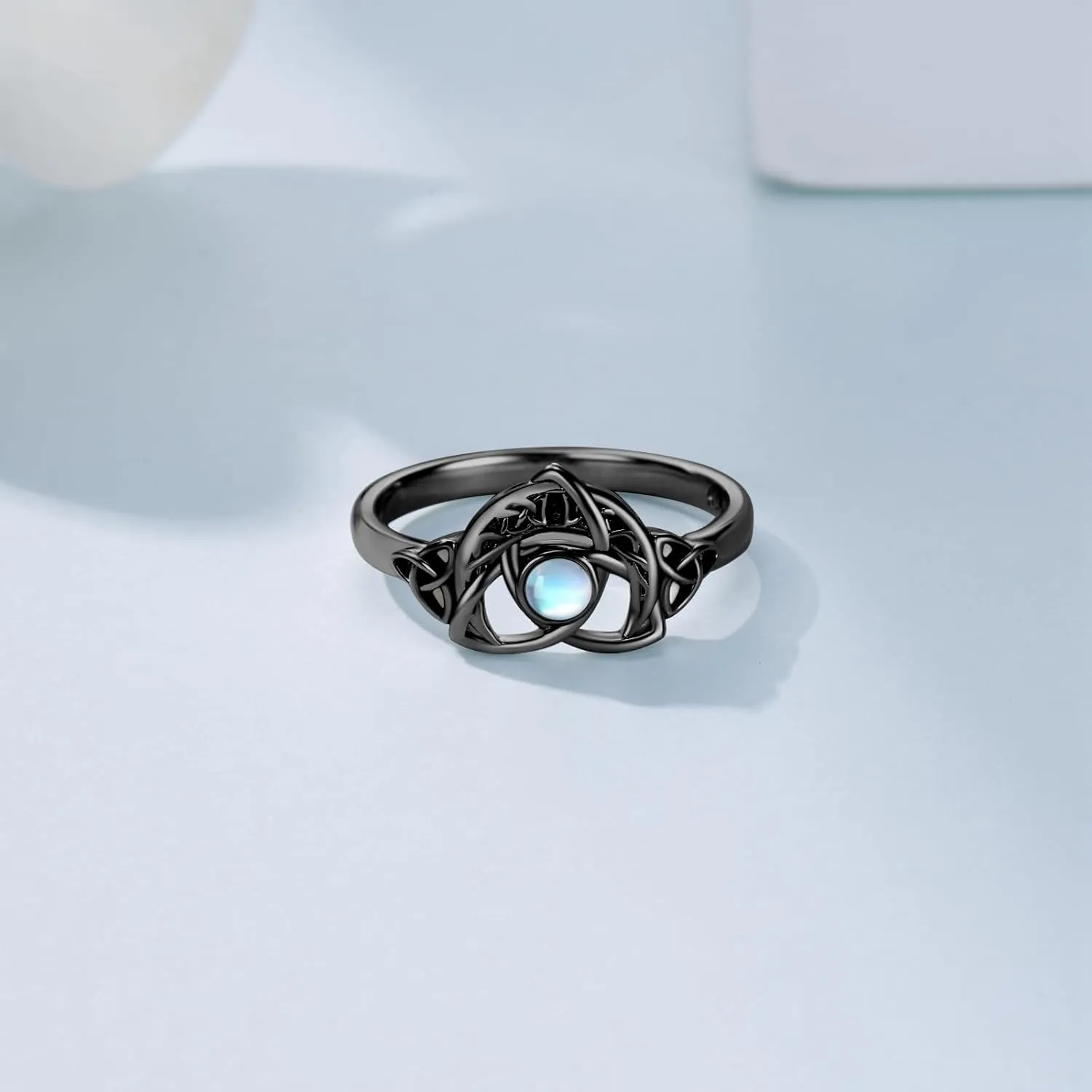 Moon Celtic Rings for Women 925 Sterling Silver Moonstone Crescent Moon Celtic Knot Rings Irish Jewelry Gifts for Women