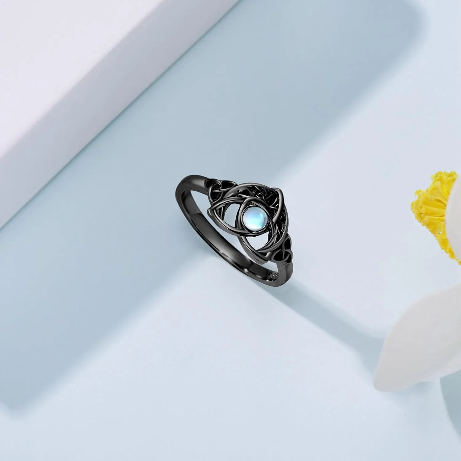 Moon Celtic Rings for Women 925 Sterling Silver Moonstone Crescent Moon Celtic Knot Rings Irish Jewelry Gifts for Women