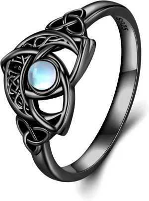 Moon Celtic Rings for Women 925 Sterling Silver Moonstone Crescent Moon Celtic Knot Rings Irish Jewelry Gifts for Women