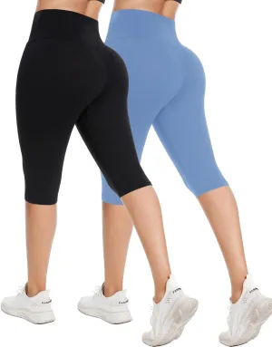MOREFEEL Women's Knee Length Leggings-High Waist Capri Pants for Women Yoga Workout Biker Shorts Casual Summer