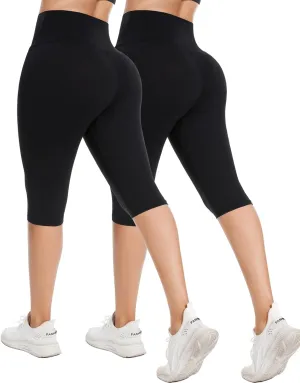 MOREFEEL Women's Knee Length Leggings-High Waist Capri Pants for Women Yoga Workout Biker Shorts Casual Summer