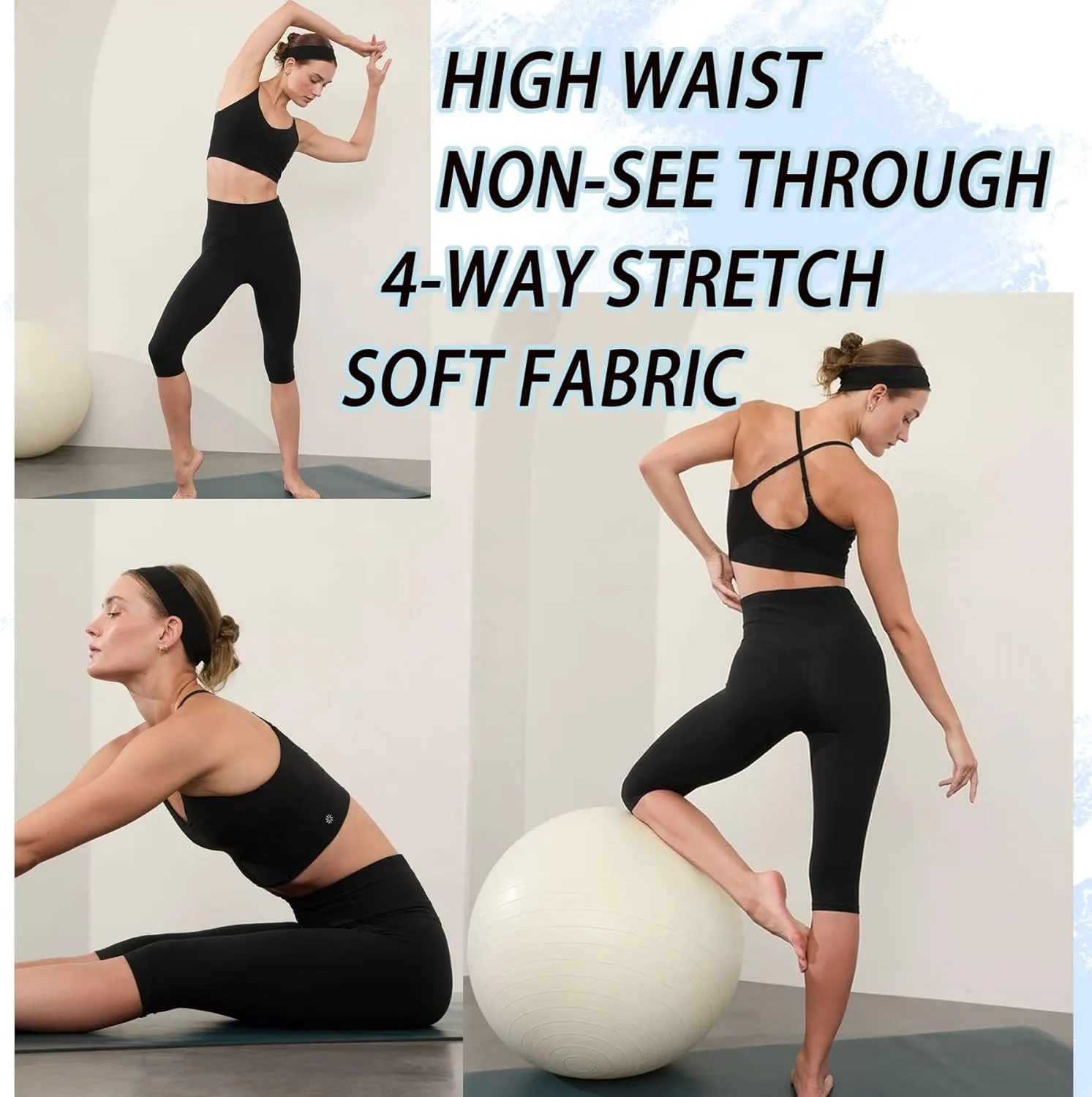 MOREFEEL Women's Knee Length Leggings-High Waist Capri Pants for Women Yoga Workout Biker Shorts Casual Summer