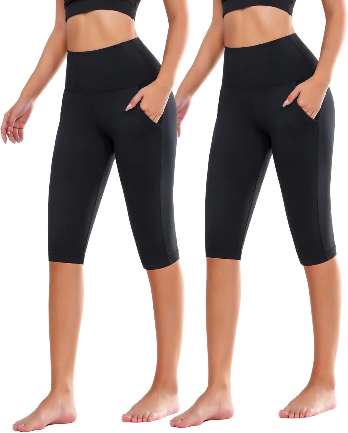 MOREFEEL Women's Knee Length Leggings-High Waist Capri Pants for Women Yoga Workout Biker Shorts Casual Summer
