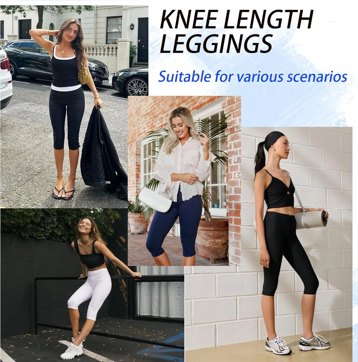 MOREFEEL Women's Knee Length Leggings-High Waist Capri Pants for Women Yoga Workout Biker Shorts Casual Summer