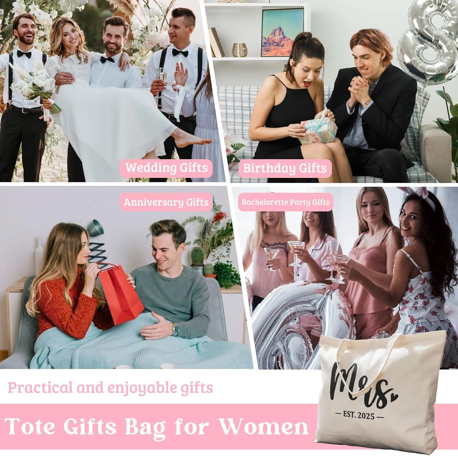 Mrs Bag Bridal Shower Gifts Mrs Gifts Bride Gifts Bachelorette Gifts Wedding Gifts for Bride Bag with Zip Pocket