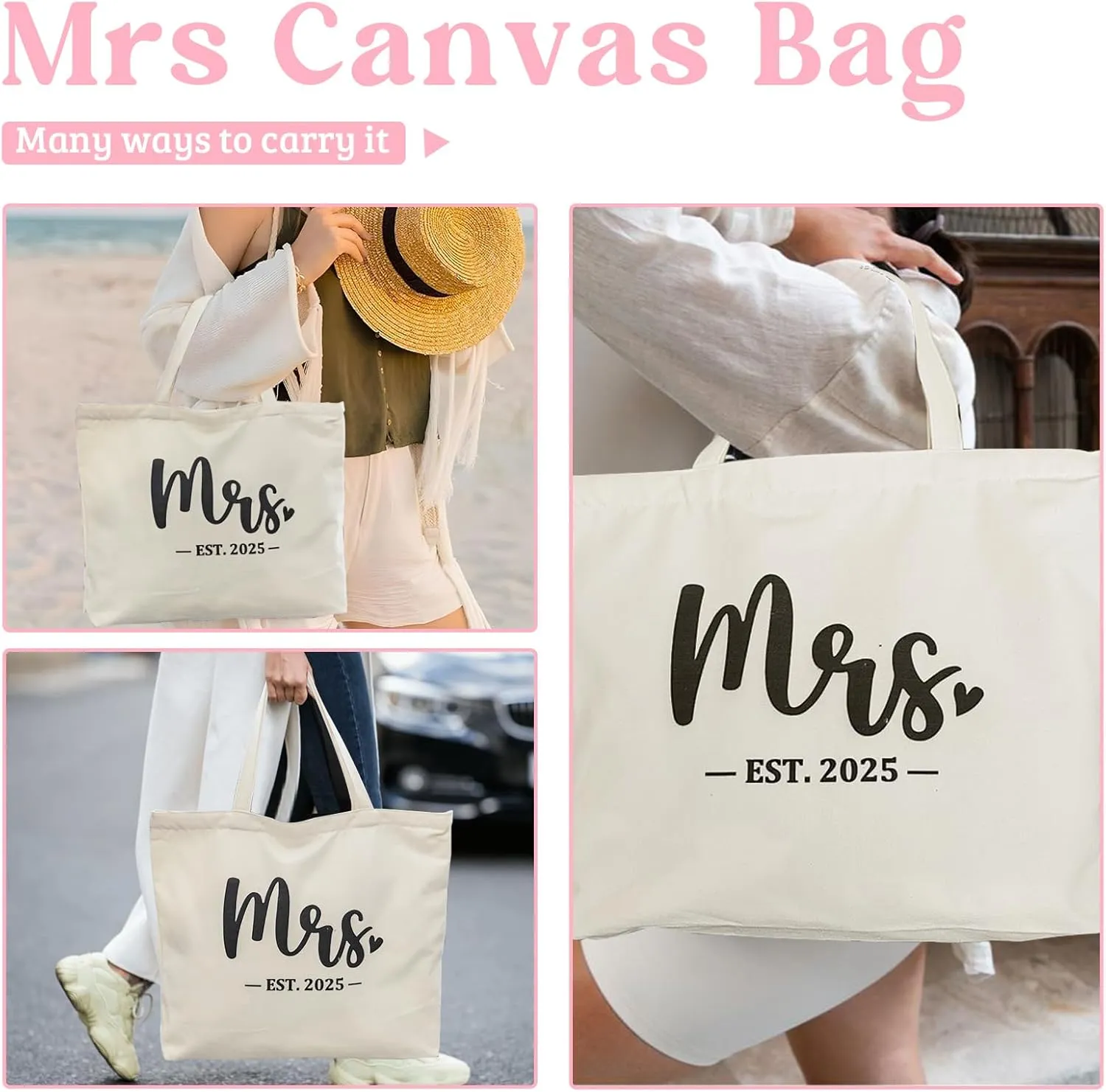 Mrs Bag Bridal Shower Gifts Mrs Gifts Bride Gifts Bachelorette Gifts Wedding Gifts for Bride Bag with Zip Pocket