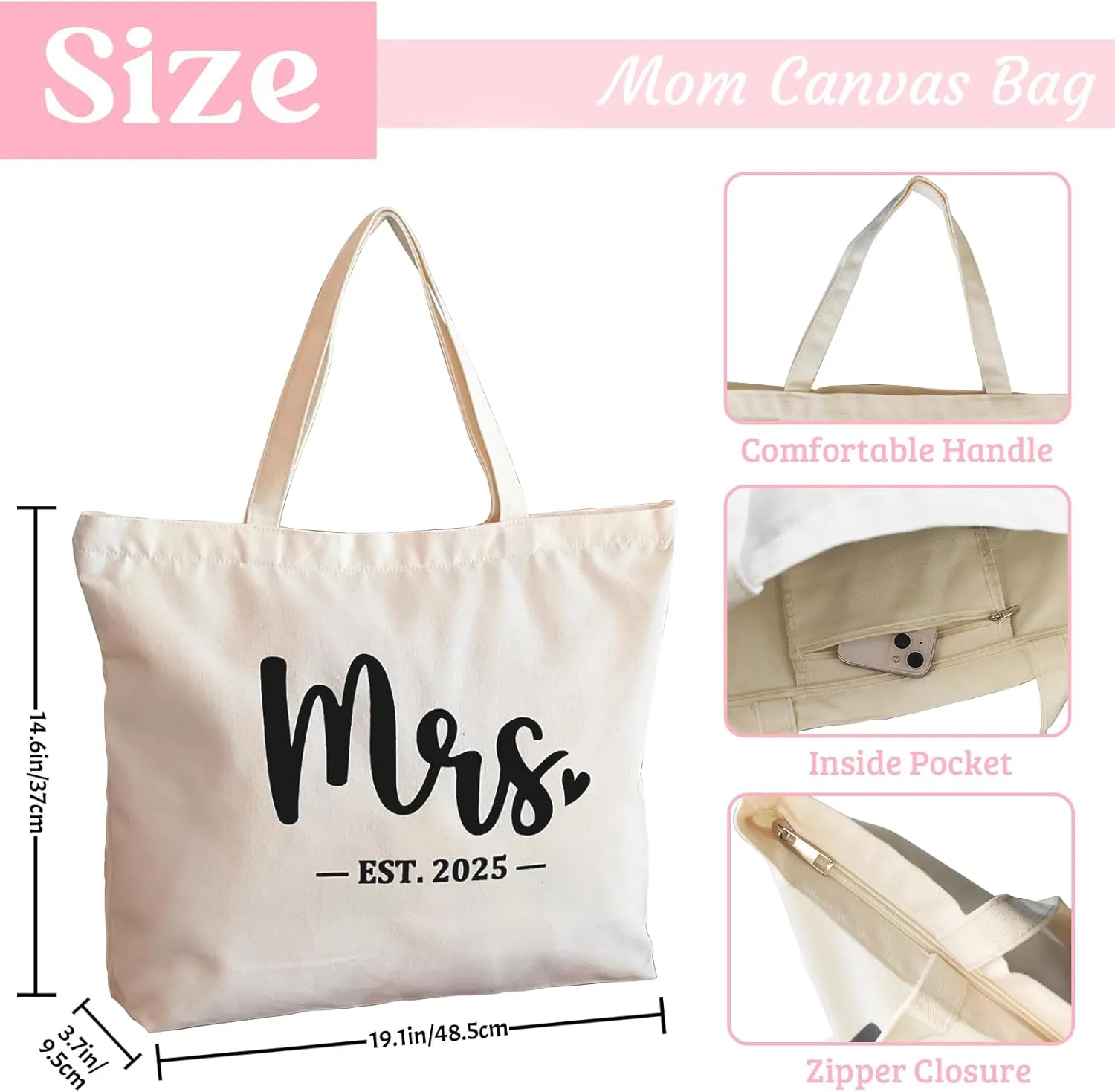Mrs Bag Bridal Shower Gifts Mrs Gifts Bride Gifts Bachelorette Gifts Wedding Gifts for Bride Bag with Zip Pocket