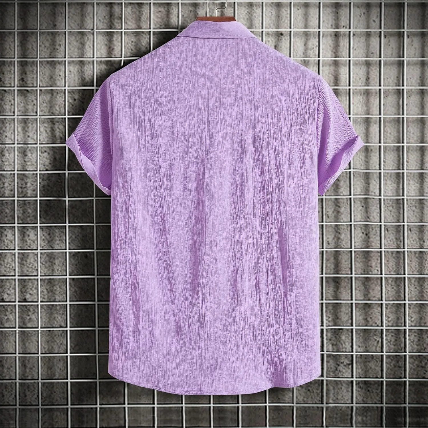 Muscularfit Button Down Short Sleeve Shirts for Men Casual Cotton Linen Solid Color Top Summer Light Weight Soft Fitted Shirt